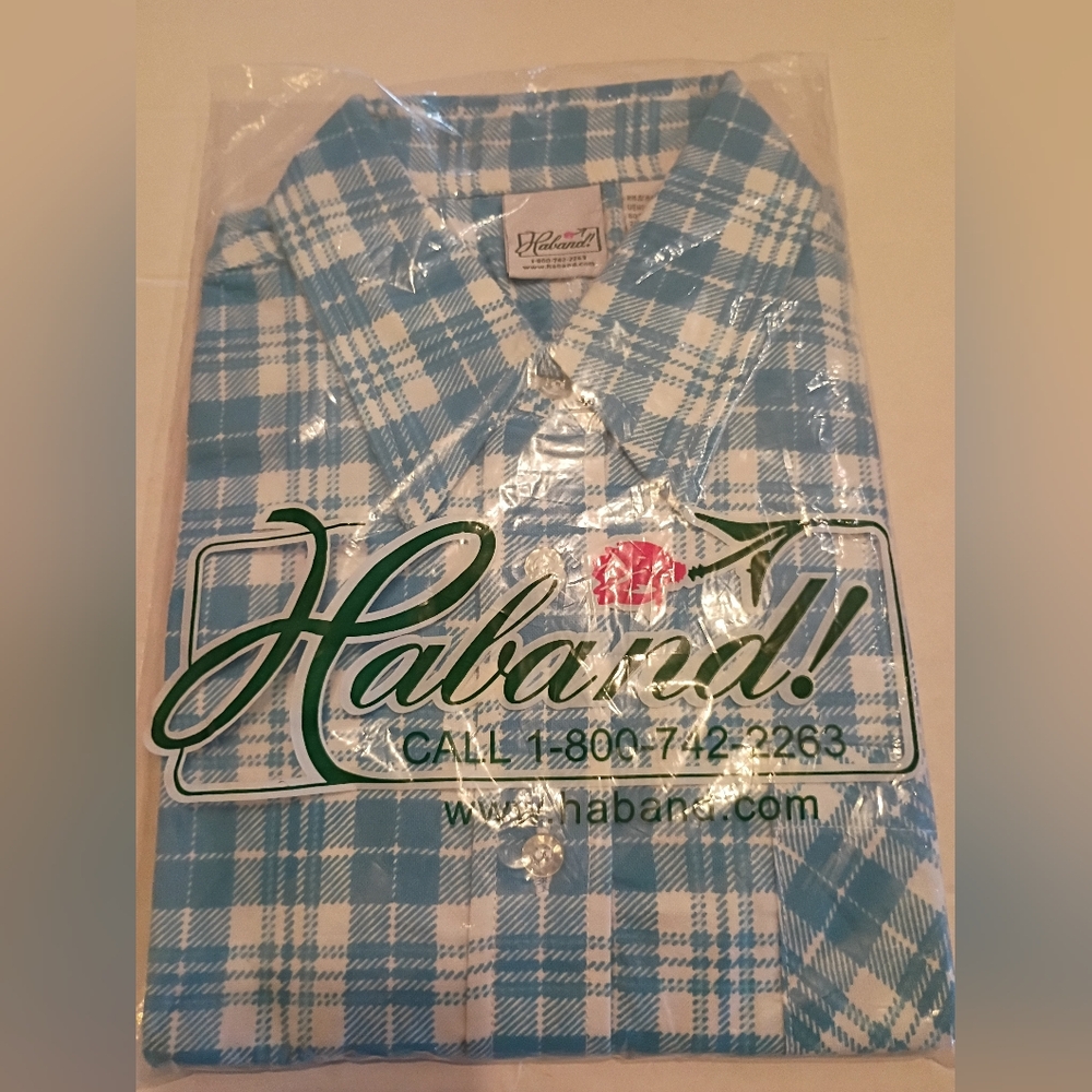 Haband Men's‎ Light Blue and White Checkered Shirt Sz M NWT